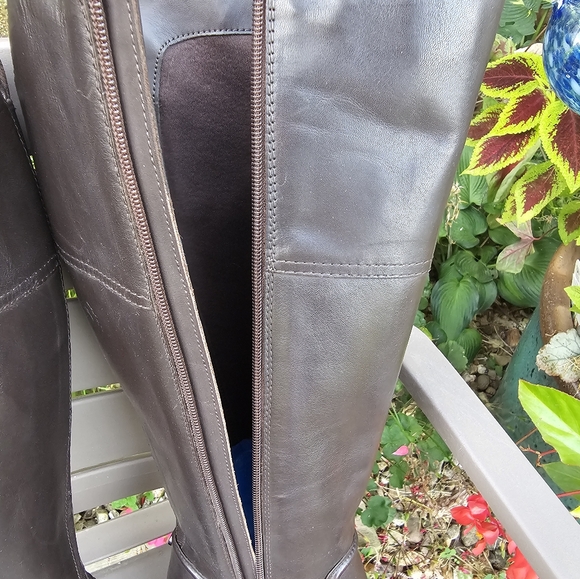 MARC FISHER RITLY TALL BLOCK HEEL BROWN LEATHER ZIP UP BOOTS 9.5M NEW - Picture 10 of 14